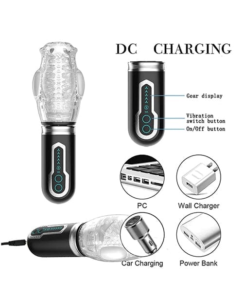 The Male Rose - 3 Thrusting, Rotating & Vibrating Oral Masturbator (Black) - Black