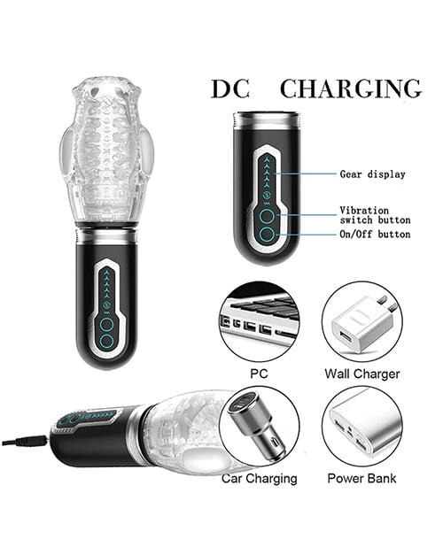 The Male Rose - 3 Thrusting, Rotating & Vibrating Oral Masturbator (Black) - Black