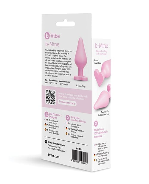 B-Vibe - B-Mine Butties Heart-Base Silicone Anal Plug (Pink) - Pink