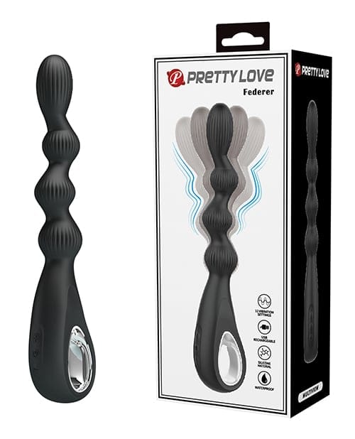 Pretty Love - Federer Rechargeable Beaded Anal Vibrator (Black) - Black