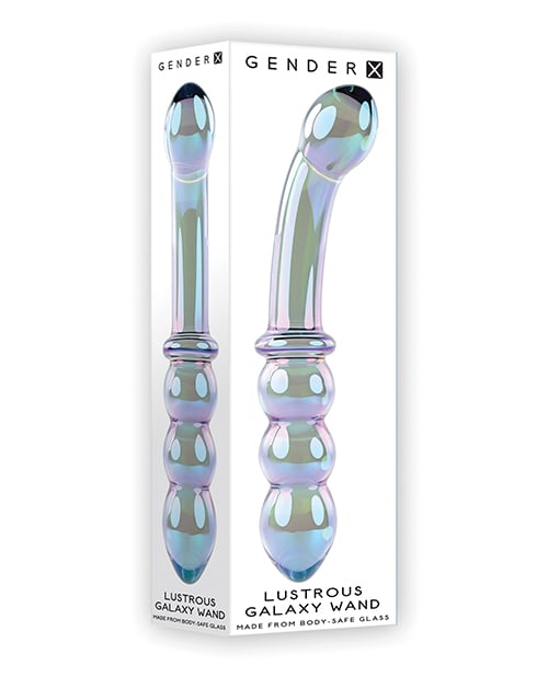Gender X - Lustrous Galaxy Dual-Ended Glass Dildo & Wand Massager (Green) - Green