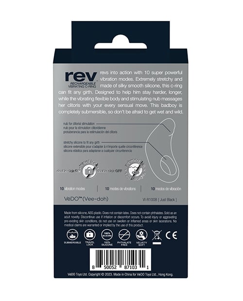 VeDO - Rev Rechargeable Vibrating Cock Ring (Black) - Black
