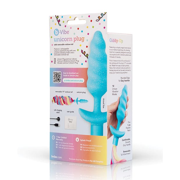 B Vibe - Unicorn Tail Vibrating Butt Plug Special Edition (Blue) BV1020 CherryAffairs