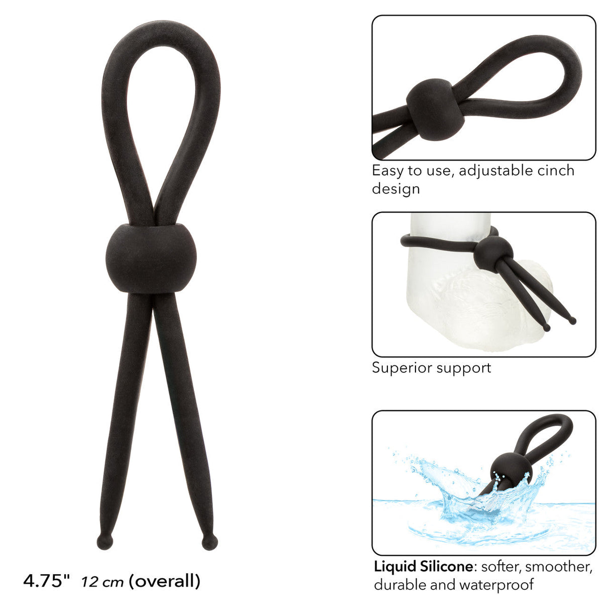 CalExotics - Alpha Liquid Silicone Adjustable Lasso Cock Ring (Black) – product view 5