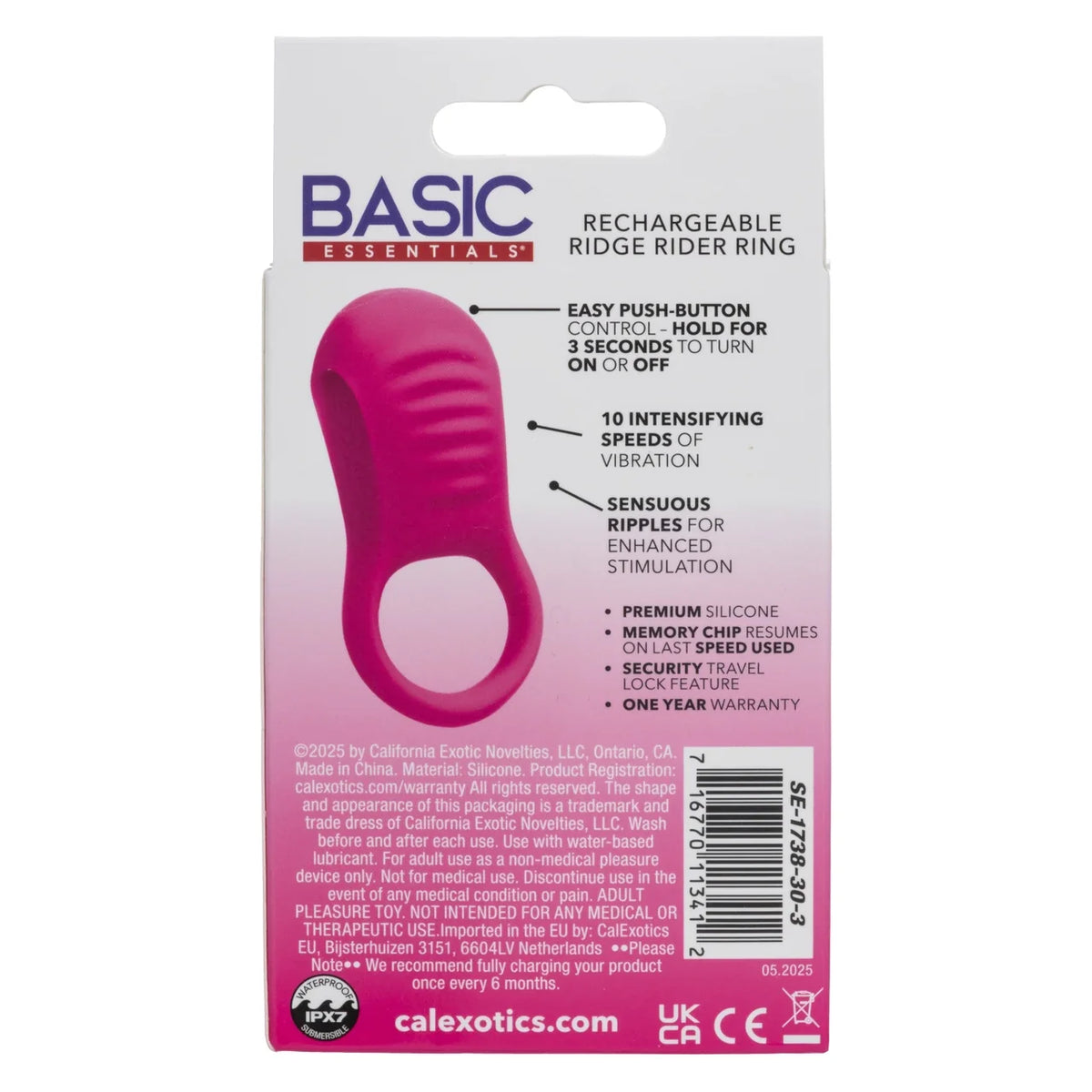CalExotics - Basic Essentials Rechargeable Ridge Rider Cock Ring (Pink) – product view 5