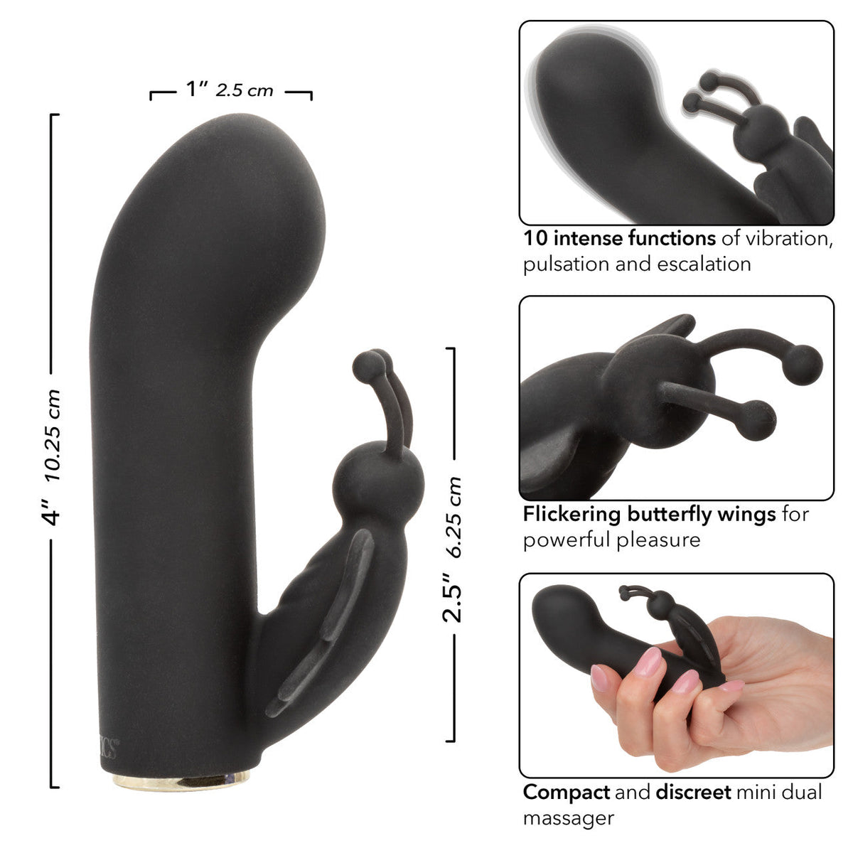 CalExotics - Raven Butterfly Rechargeable Mini Dual Vibrator (Black) – product view 6
