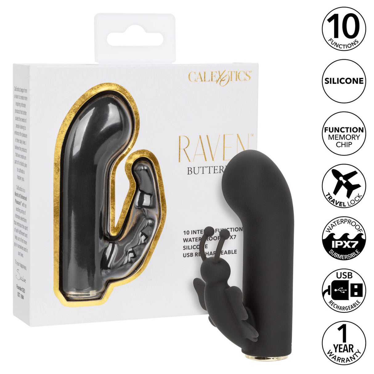 CalExotics - Raven Butterfly Rechargeable Mini Dual Vibrator (Black) – product view 7