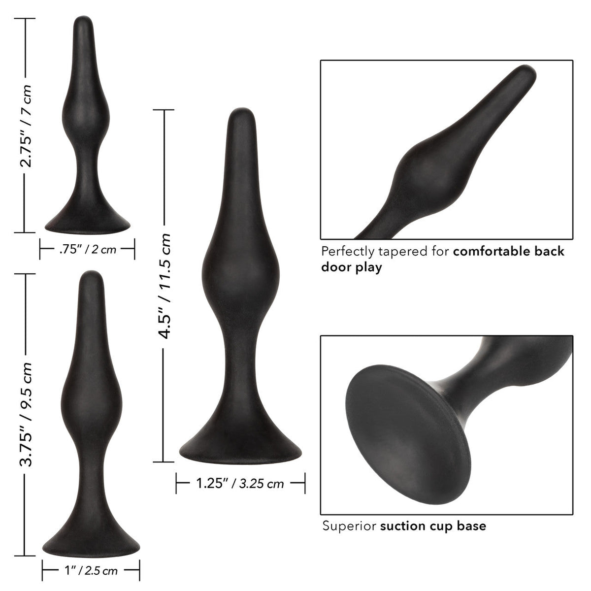 CalExotics - Silicone Graduated Anal Starter Kit with Suction Bases (Black) – product view 6