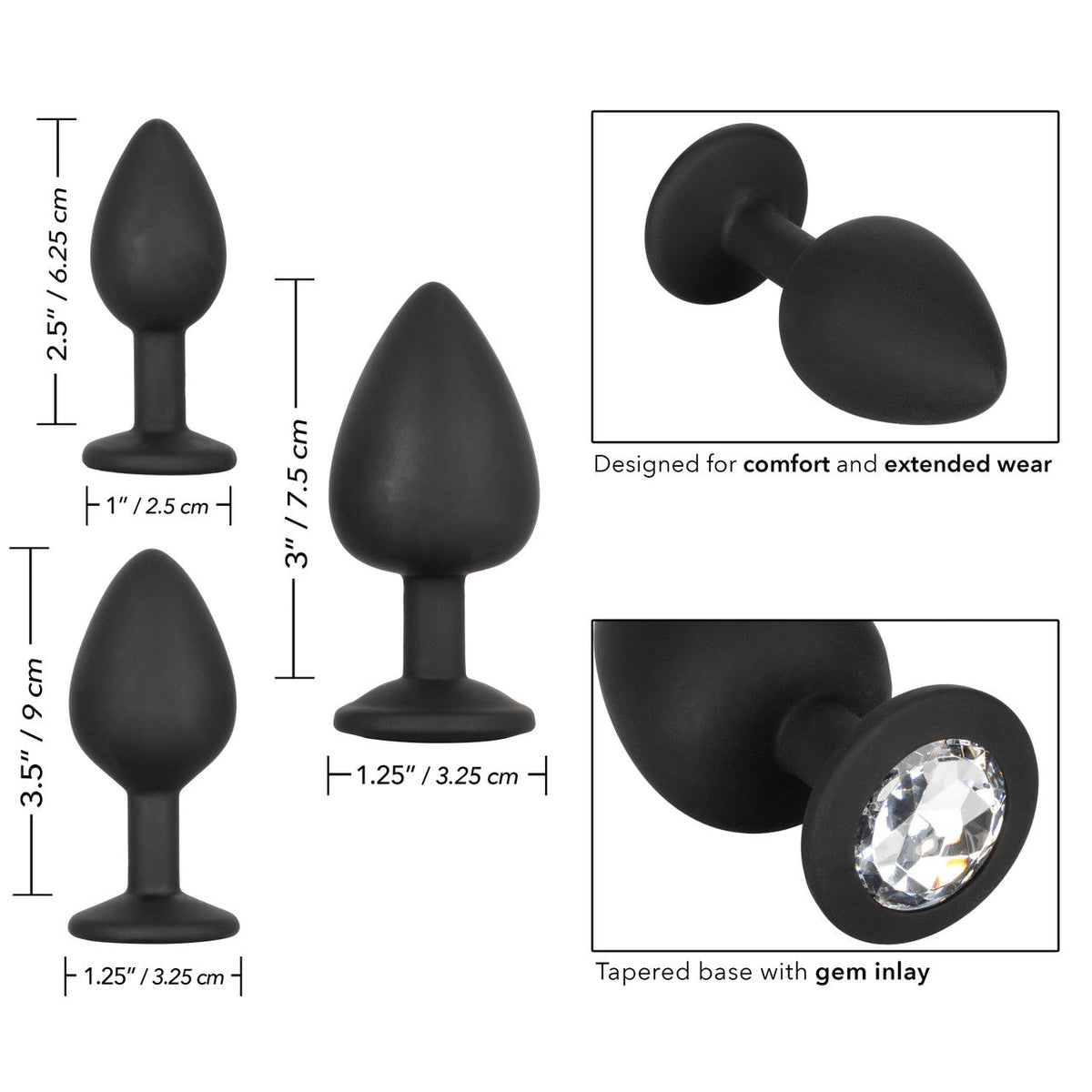 CalExotics - Silicone Gem Graduated Anal Plug Kit (Black) – product view 6
