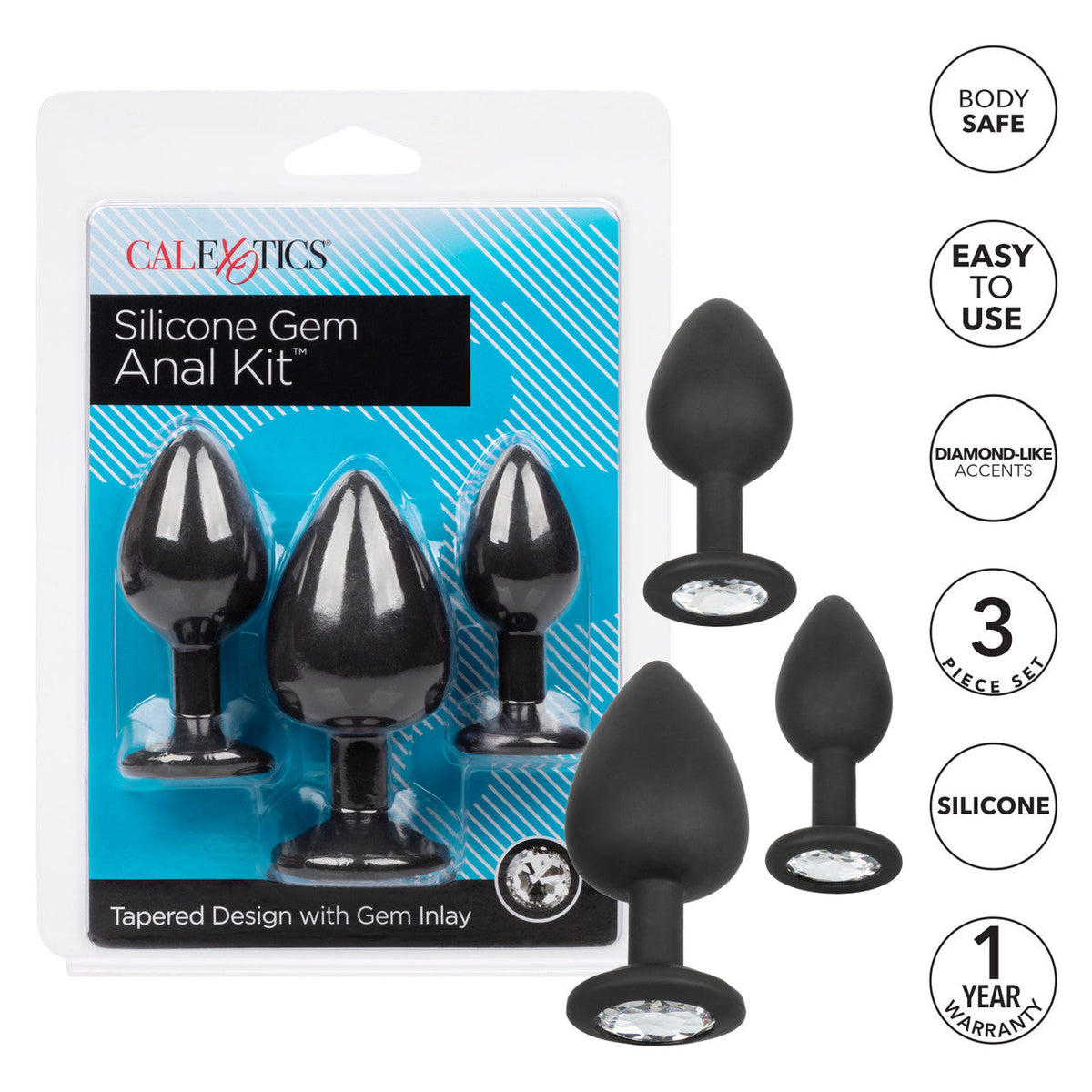 CalExotics - Silicone Gem Graduated Anal Plug Kit (Black) – product view 7
