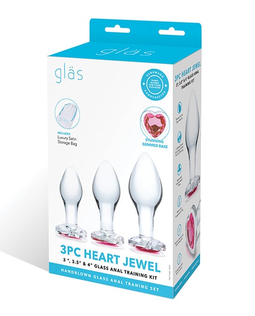 Glas - Heart Jewel Three Piece Glass Anal Plug Training Set (Clear) – product image