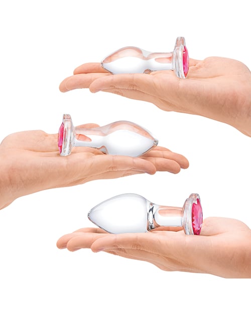 Glas - Heart Jewel Three Piece Glass Anal Plug Training Set (Clear) – product view 4