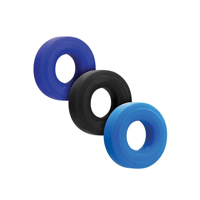 Hunky Junk - Cobalt Three Piece Stretch Cock Ring Set (Blue) – product image