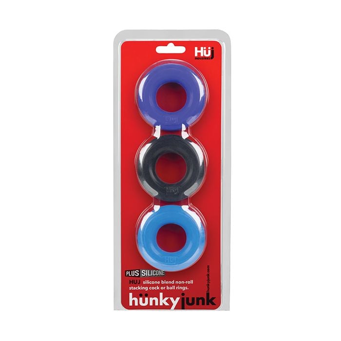 Hunky Junk - Cobalt Three Piece Stretch Cock Ring Set (Blue) – product view 4