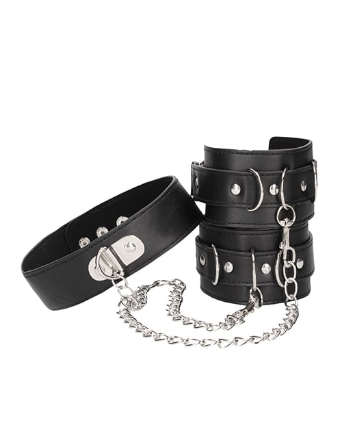 Shots - Ouch Bonded Leather Collar with Hand Cuffs (Black) ST1086 CherryAffairs