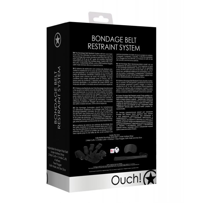 Shots - Ouch Bondage Belt and Bed Restraint System (Black) – product view 2