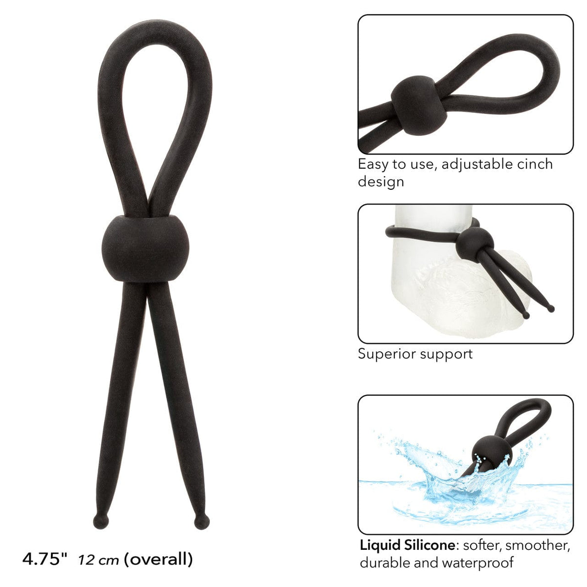CalExotics - Alpha Liquid Silicone Adjustable Lasso Cock Ring (Black) CE2181 CherryAffairs