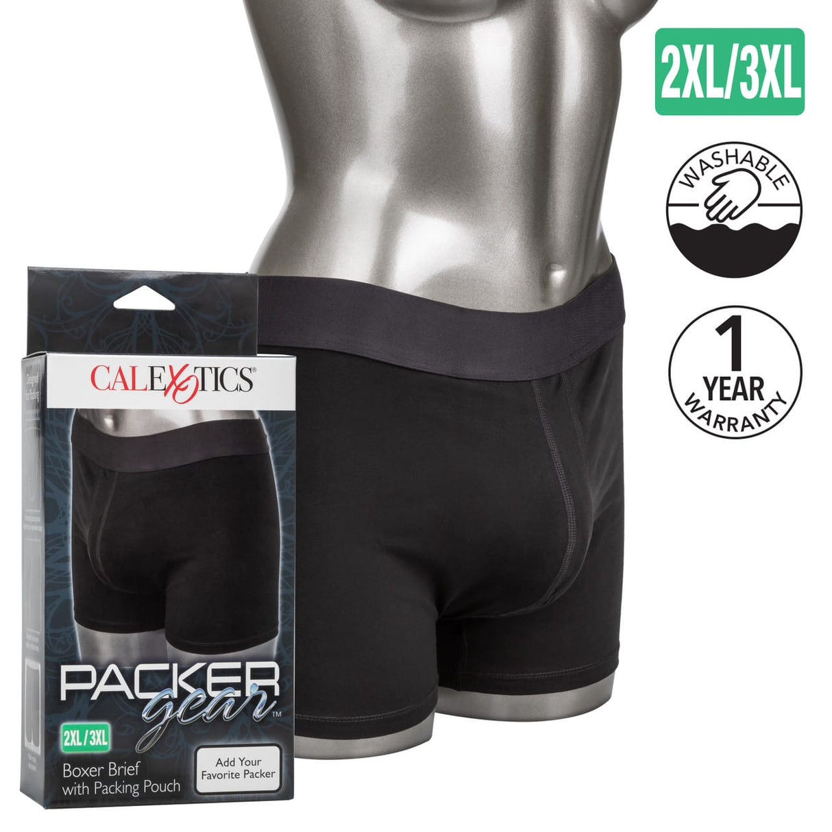 CalExotics - Packer Gear Boxer Brief with Packing Pouch 2XL/3XL (Black) CE2165 CherryAffairs
