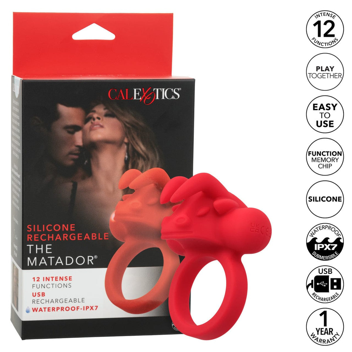 CalExotics - Rechargeable Matador Triple-Stimulation Cock Ring (Red) CE2199 CherryAffairs