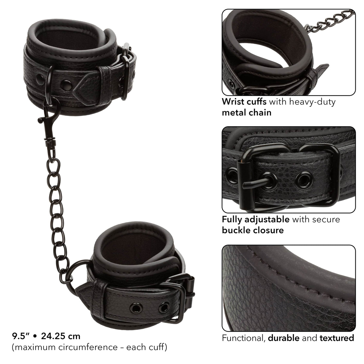 California Exotics - Nocturnal Collection Wrist Cuffs (Black) CE2075 CherryAffairs