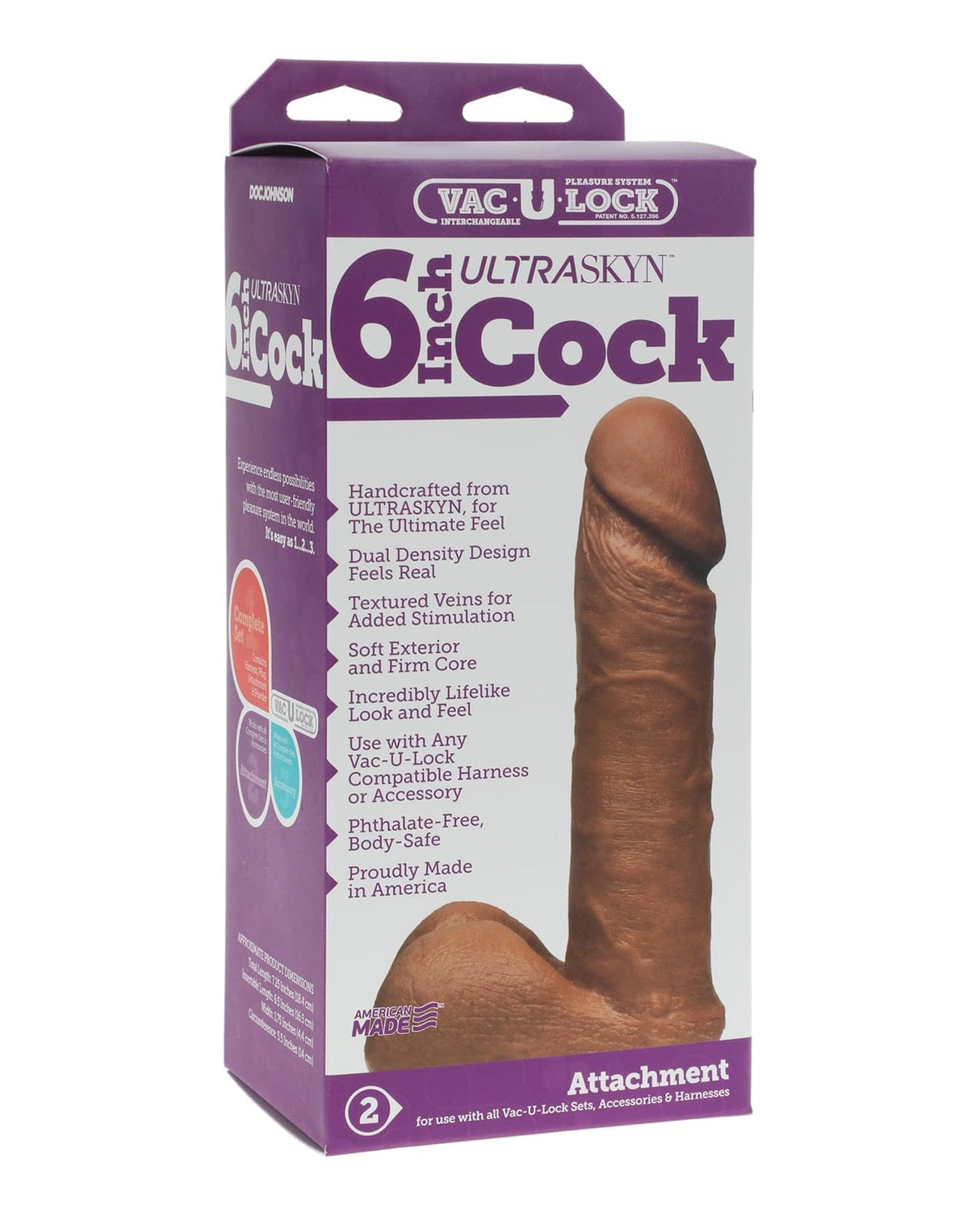 Doc Johnson - Vac-U-Lock 6-Inch ULTRASKYN Realistic Dildo Attachment (Brown) DJ1210 CherryAffairs