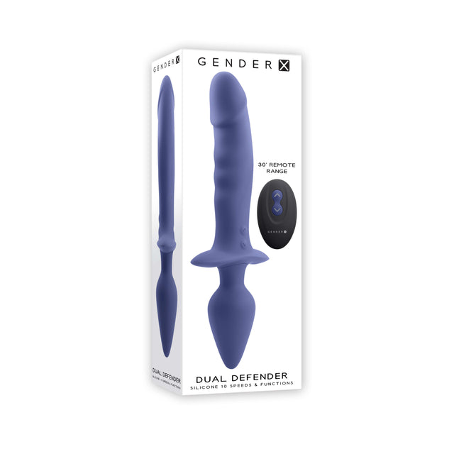 Evolved - Gender X Dual Defender Vibrating Anal Plug and Dildo (Blue) EV1130 CherryAffairs
