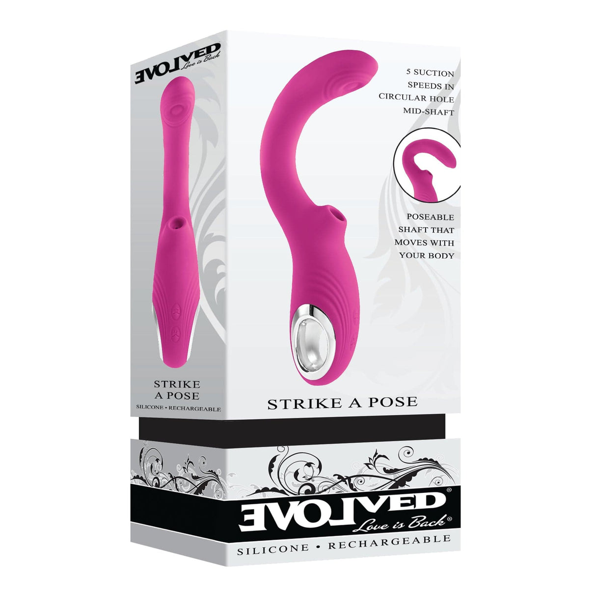 Evolved - Strike A Pose Flexible Clitoral Air Stimulator with Vibrating Dildo (Pink) EV1100 CherryAffairs