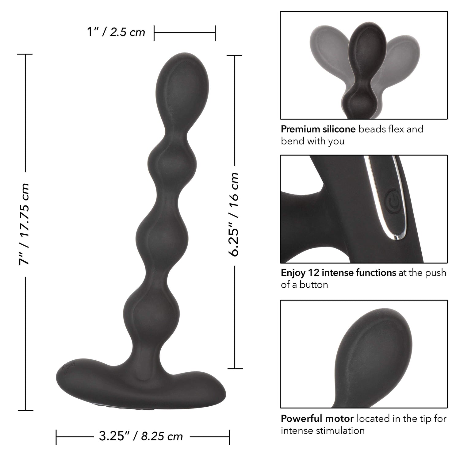 California Exotics - Eclipse Vibrating Slender Anal Beads (Black) CE1683 CherryAffairs