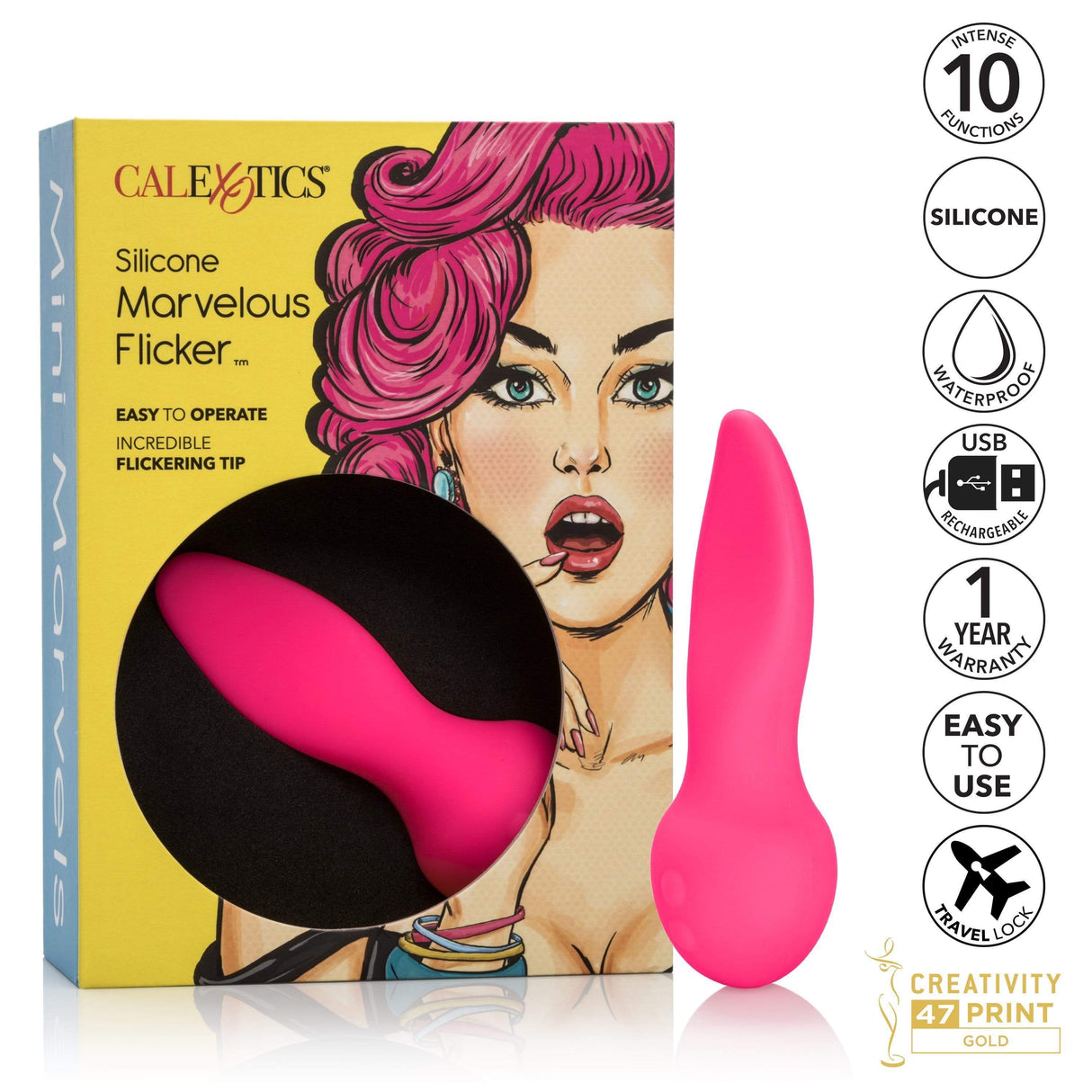 California Exotics - Mini Marvels Silicone Marvelous Flicker Clit Massager (Pink) CE1507 CherryAffairs