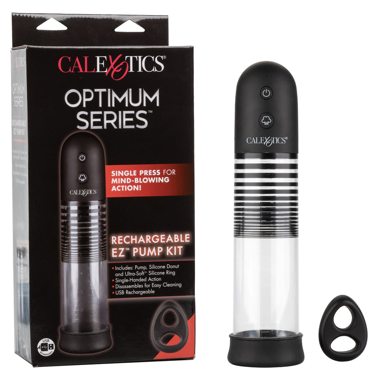 California Exotics - Optimum Series Rechargeable EZ Penis Pump Kit (Clear) CE1950 CherryAffairs