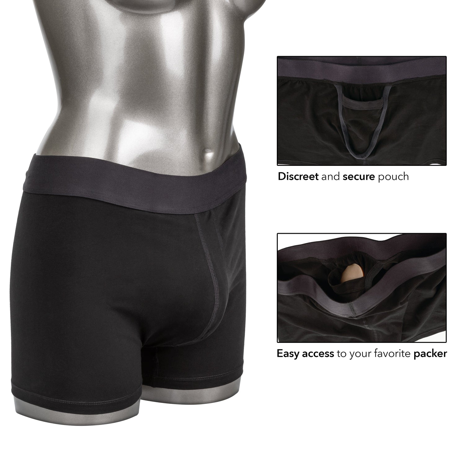 California Exotics - Packer Gear Boxer Brief Strap On Harness with Packing Pouch L/XL (Black) CE1925 CherryAffairs