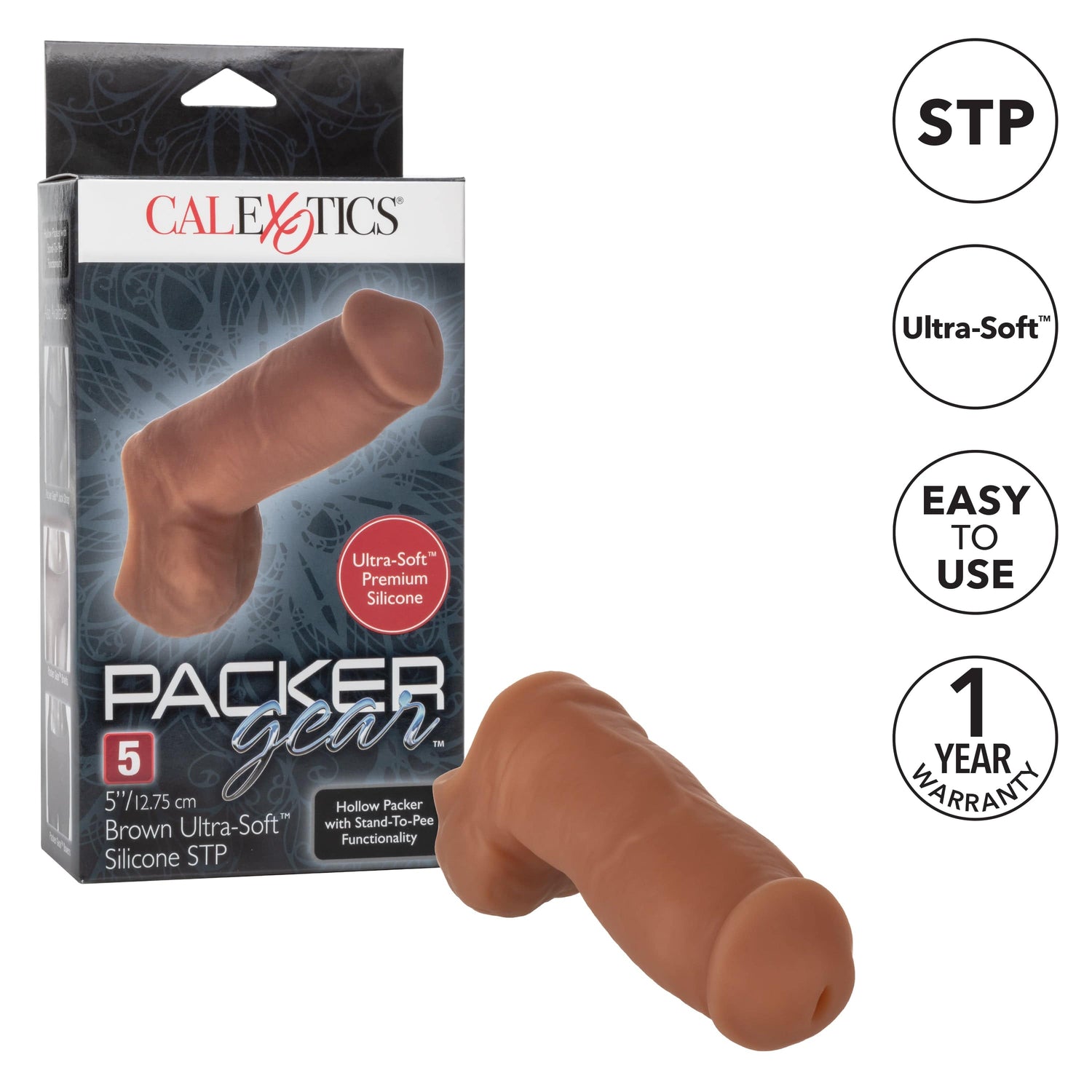 California Exotics - Packer Gear Ultra Soft Silicone STP Hollow Dildo 5" (Brown) CE1930 CherryAffairs