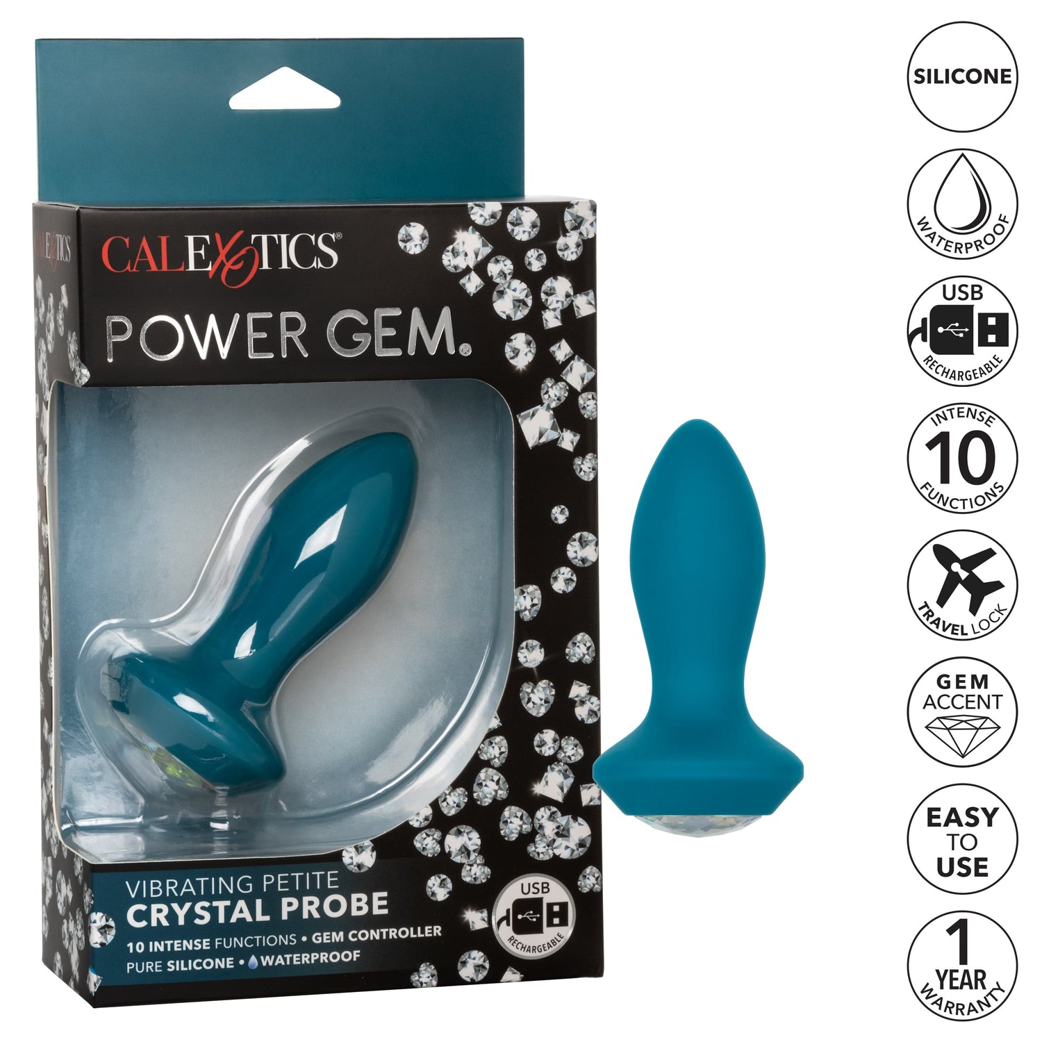 California Exotics - Power Gem Vibrating Petite Crystal Probe Anal Plug CherryAffairs