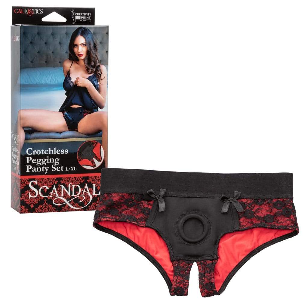 California Exotics - Scandal Crotchless Pegging Panty Set L/XL (Red) CE1737 CherryAffairs
