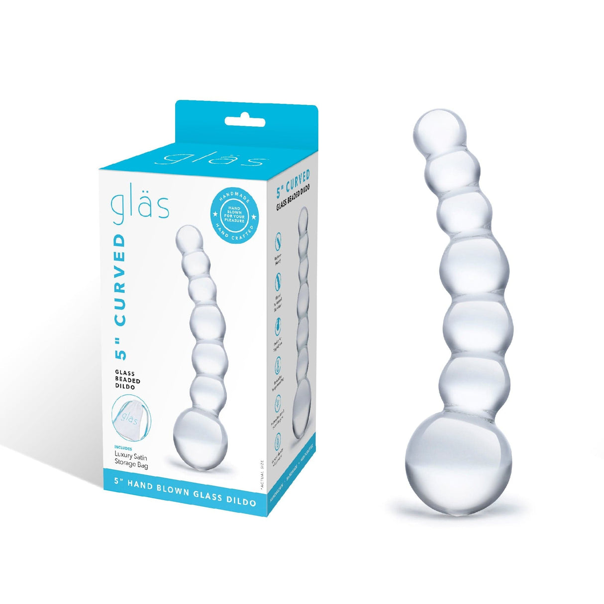 Glas - Curved Glass Beaded Hand Blown Glass Dildo 5" (Clear) Glass Dildo (Non Vibration)