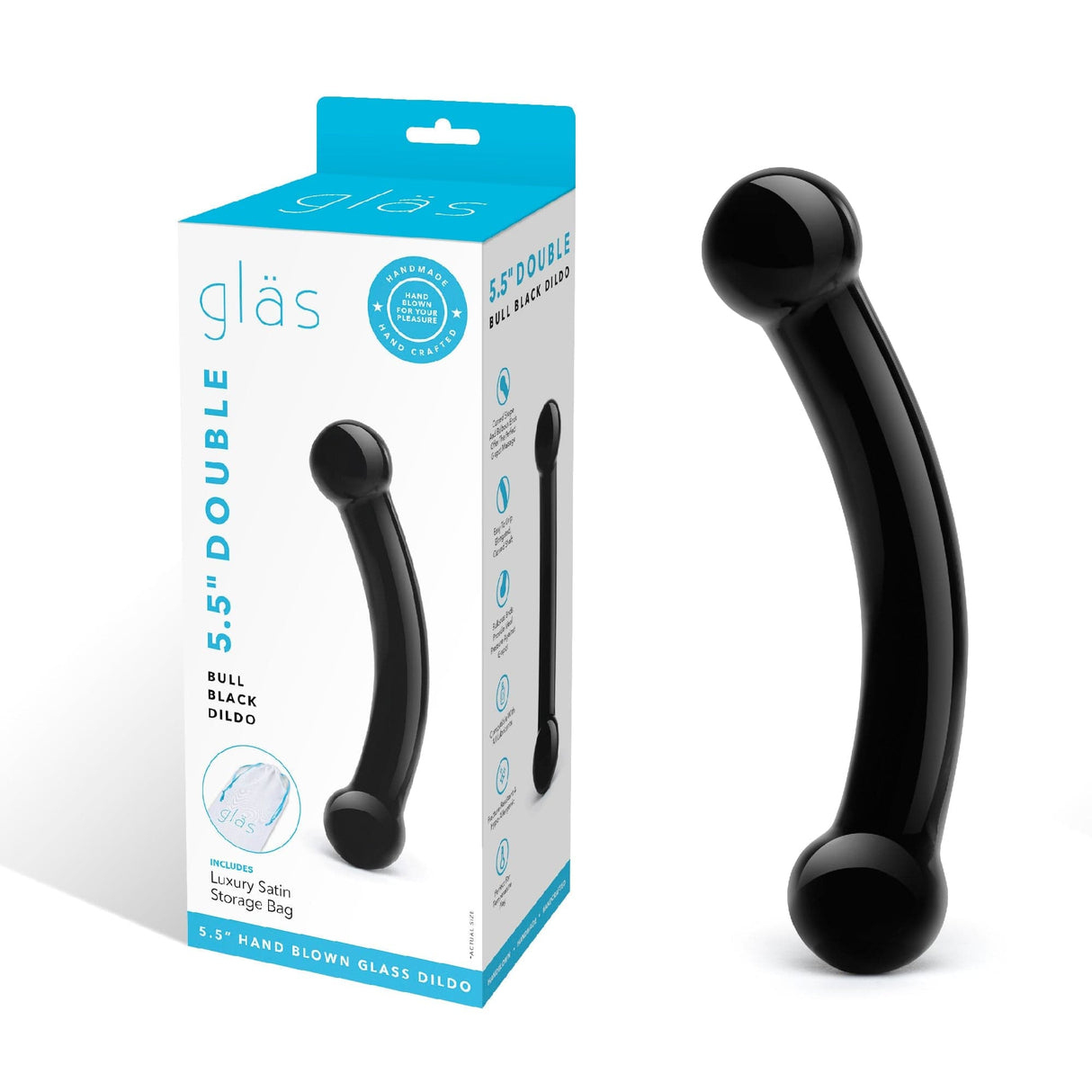 Glas - Double Bull Glass Dildo 5.5" (Black) Glass Dildo (Non Vibration)
