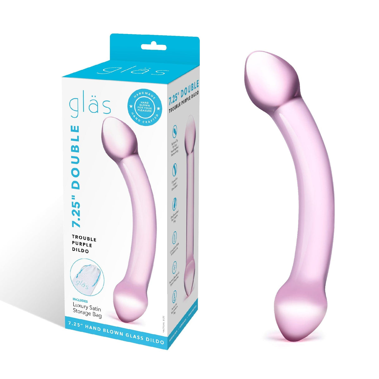 Glas - Double Trouble Hand Blown Glass Dildo 7.25" (Purple) Glass Dildo (Non Vibration)