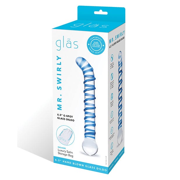 Glas - Mr Swirly G Spot Hand Blown Glass Dildo 6.5" (Clear/Blue) Glass Dildo (Non Vibration)