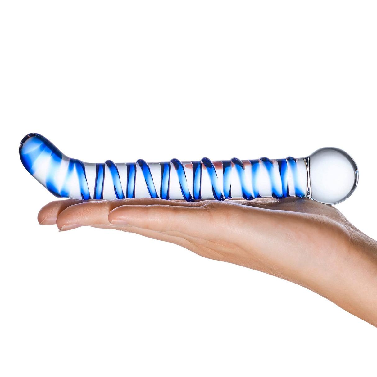 Glas - Mr Swirly G Spot Hand Blown Glass Dildo 6.5" (Clear/Blue) Glass Dildo (Non Vibration)