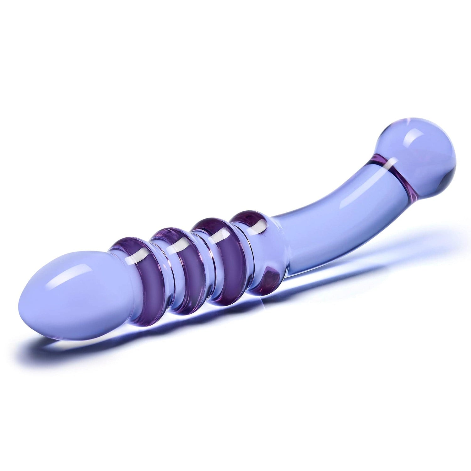 Glas - Purple Rain Ribbed Glass Dildo 9" (Purple) - CherryAffairs.sg