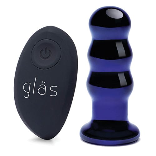 Glas - Remote Control Rechargeable Vibrating Glass Beaded Butt Plug 3.5" (Blue) Glass Anal Plug (Vibration) Rechargeable
