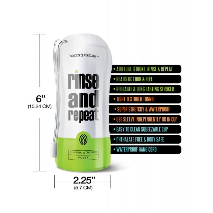 Happy Ending - Rinse and Repeat Classic Stroker Cup Masturbator Pussy (White) Masturbator Soft Stroker (Vibration) Non Rechargeable