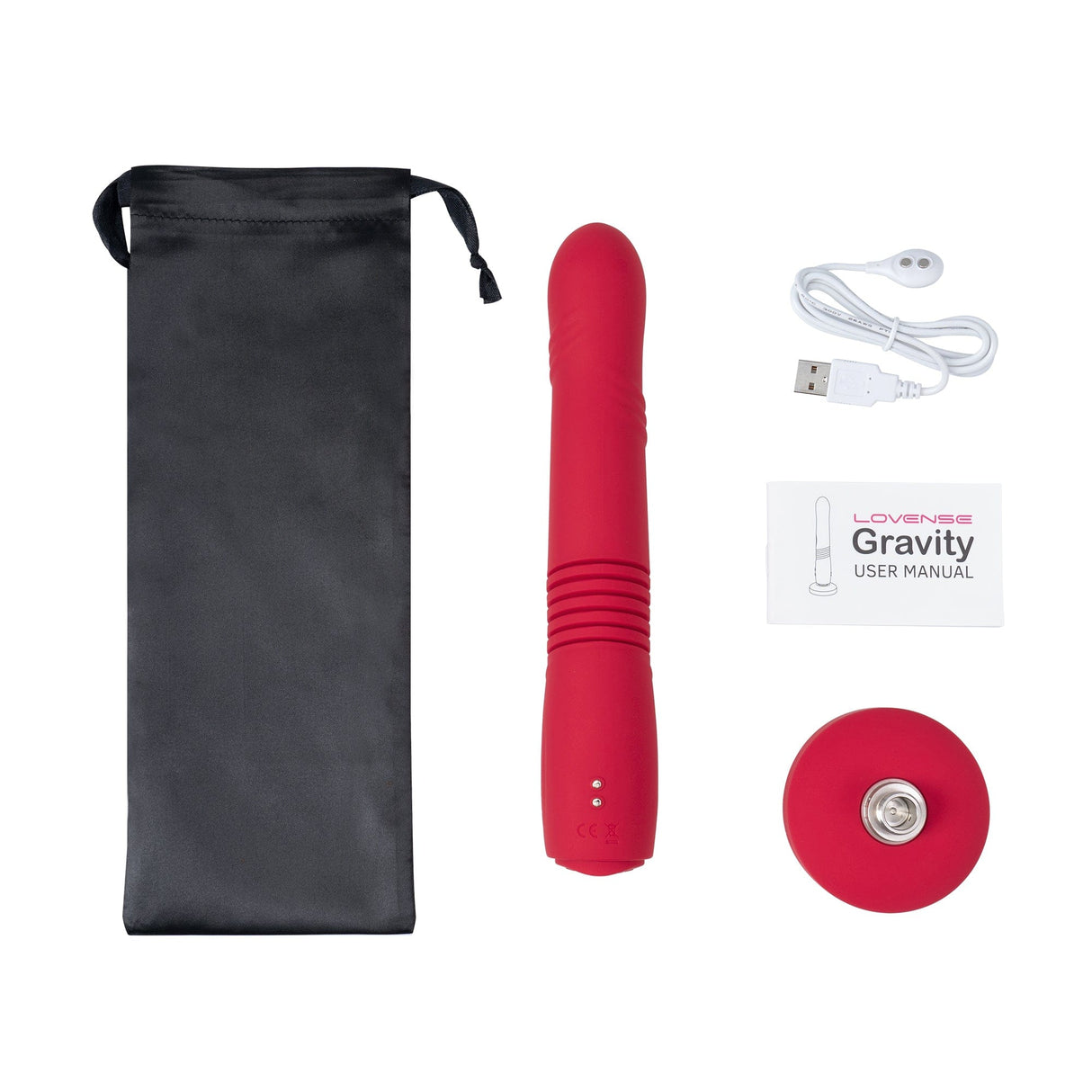 Lovense - Gravity App-Controlled Thrusting Dildo (Red) Realistic Dildo with suction cup (Vibration) Rechargeable