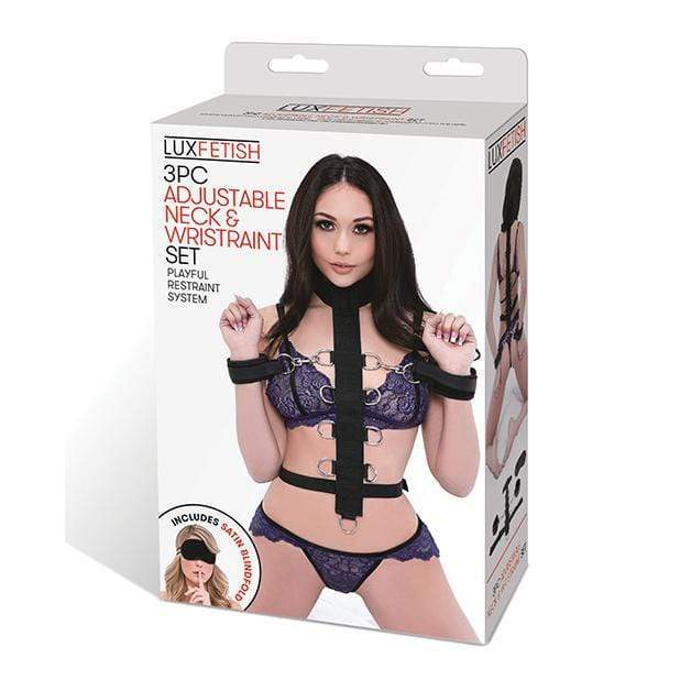 Lux Fetish - 3 pc Adjustable Neck and Wristraint Set (Black) LXF1007 CherryAffairs