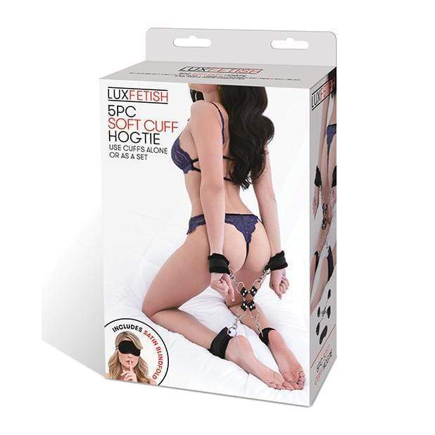 Lux Fetish - 5 Pc Soft Cuff Hogtie Set (Black) Hand/Leg Cuffs