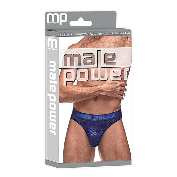 Male Power - Diamond Mesh Bong Thong Underwear L/XL (Blue)    Gay Pride Underwear