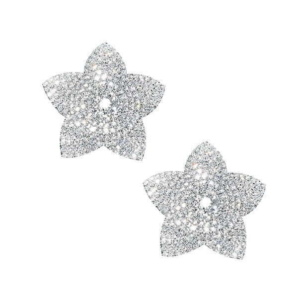 Neva Nude - Burstin Blooms Crystal Jewel Reusable Silicone Pasties Nipple Covers O/S (Silver)    Nipple Covers