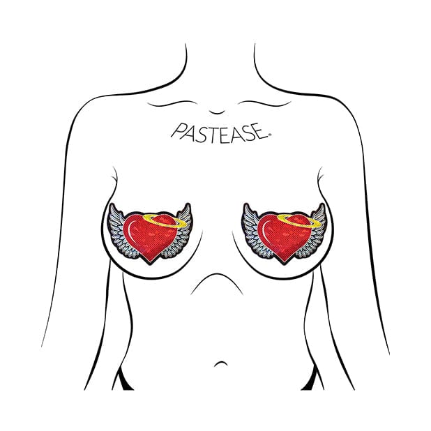 Pastease - Premium Angel Glitter Heart with Wings and Halo Pasties Nipple Covers O/S (Red) Nipple Covers