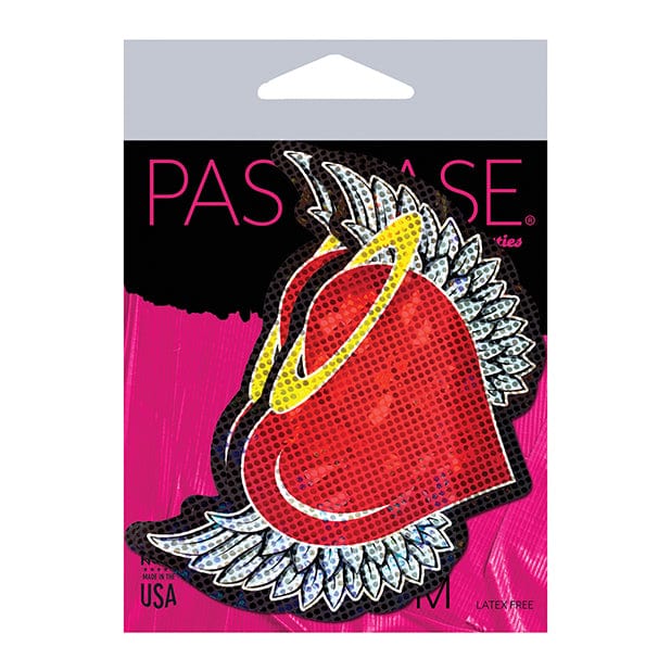 Pastease - Premium Angel Glitter Heart with Wings and Halo Pasties Nipple Covers O/S (Red) Nipple Covers