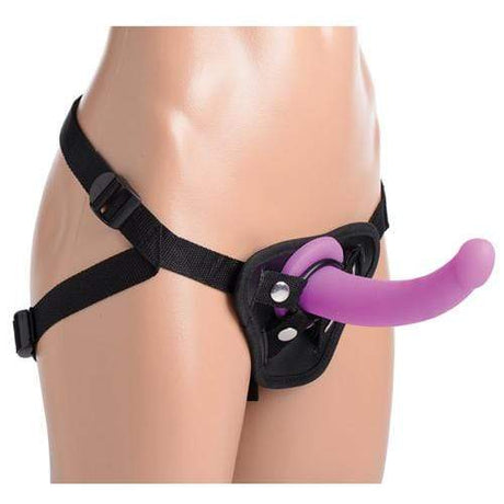 Strap U - Navigator Silicone G Spot Dildo with Strap On Harness (Black) STU1010 CherryAffairs